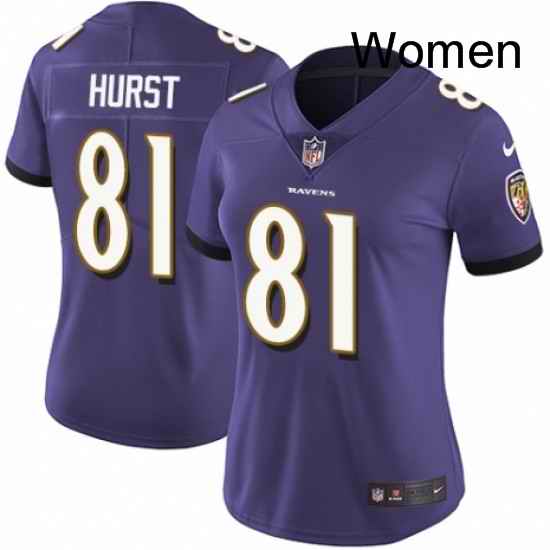 Womens Nike Baltimore Ravens 81 Hayden Hurst Purple Team Color Vapor Untouchable Limited Player NFL Jersey